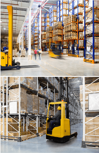 forklifts working in warehouse